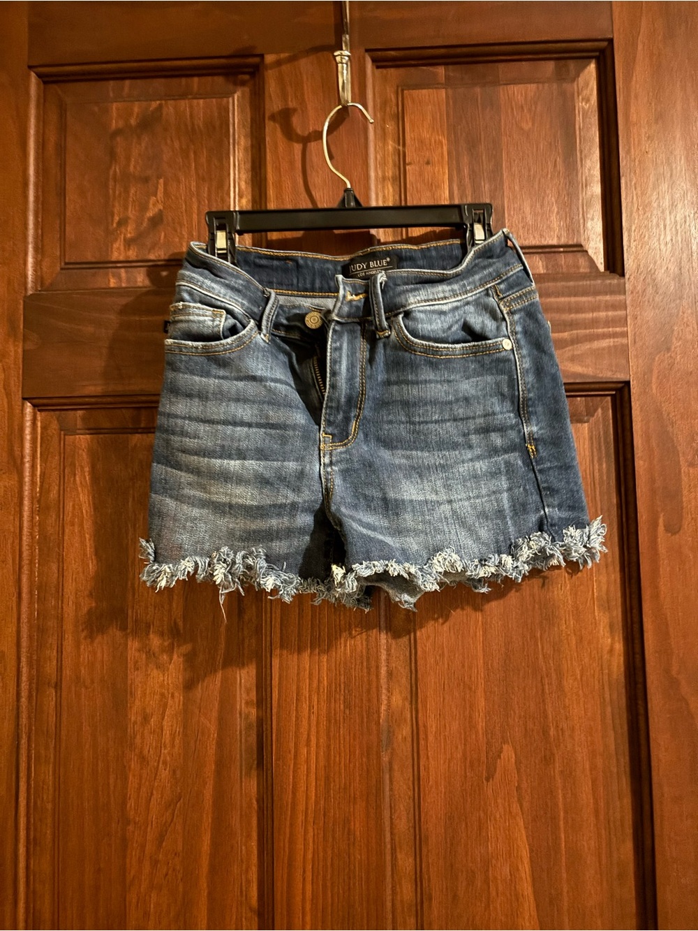 Judy Blue Washed Denim Frayed Hem Shorts - Blue